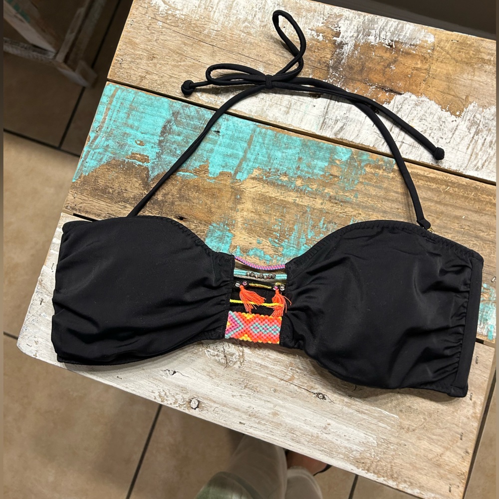 Victoria's Secret strapless bandeau bikini top boho tassels and bead detailing